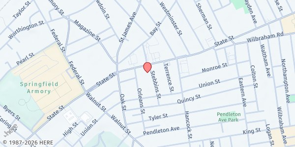 Map showing Tabernaculo Christiano Misionero Food Pantry at 32 Hancock St., Springfield, MA
