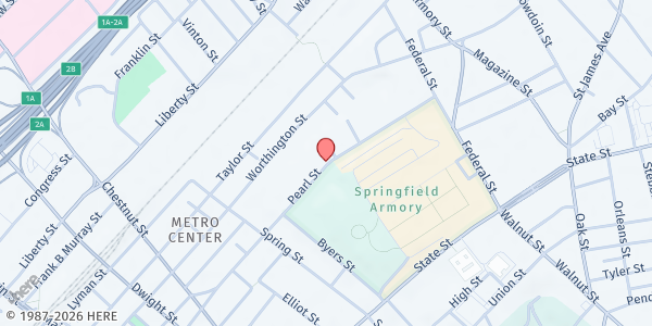 Map showing The Salvation Army Springfield Corps Family Services Pantry at 170 Pearl Street, Springfield, MA
