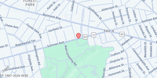 Map showing Trinity United Methodist Church Mobile Food Bank at 361 Sumner Avenue, Springfield, MA