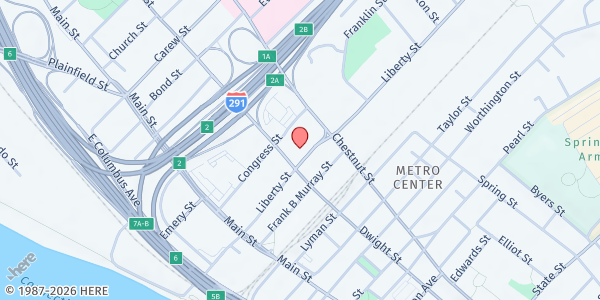 Map showing Western Mass Training Consortium Wildflower Alliance Bowen Center Pantry at 147 Magazine St., Springfield, MA