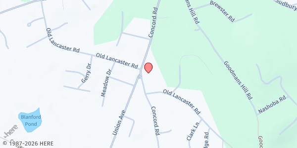 Map showing Sudbury Food Pantry at 160 Concord Road, Sudbury, MA