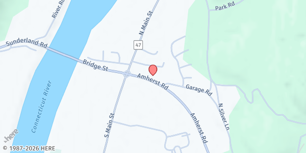 Map showing Franklin Area Survival Center Food Pantry South County Pop-Up at 22 Amherst Rd, Sunderland, MA