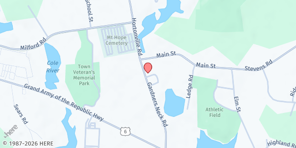 Map showing Ferry Street Ministries/Mobile Market/Martin Courts Senior Housing at 100 Gardners Neck Road, Swansea, MA