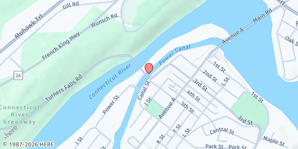 Map showing Brick House Community Resource Center at 24 3rd St., Turners Falls, MA