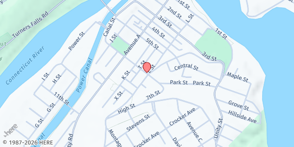 Map showing Franklin County Community Meals Program Turners Falls Meal Site at 90 7th Street, Turners Falls, MA