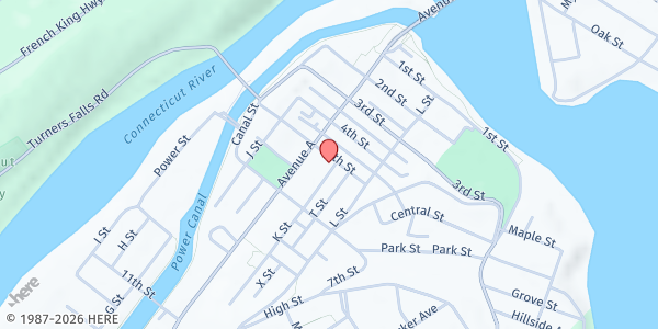 Map showing Montague Brown Bag at 62 5th Street, Turners Falls, MA