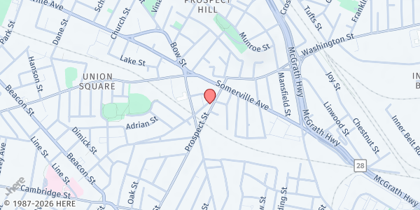 Map showing Somerville Community Fridge at 35 Prospect Street, Ward Two, MA