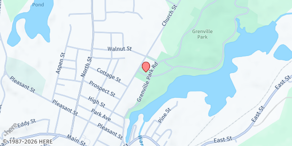 Map showing Grenville Park Mobile Food Bank at 73 Church Street, Ware, MA