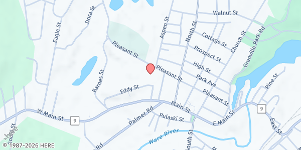 Map showing Trinity Episcopal Church Jubilee Cupboard at 80 Pleasant Street, Ware, MA