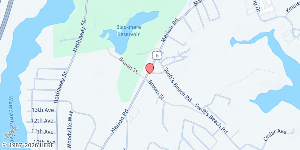 Map showing Damien's Place Food Pantry at 242 Marion Rd, Wareham, MA