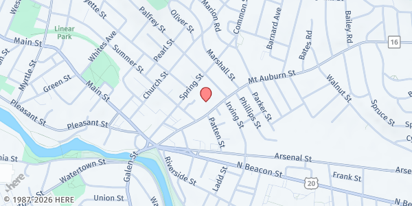 Map showing Watertown Community Fridge at 80 Mount Auburn Street, Watertown, MA