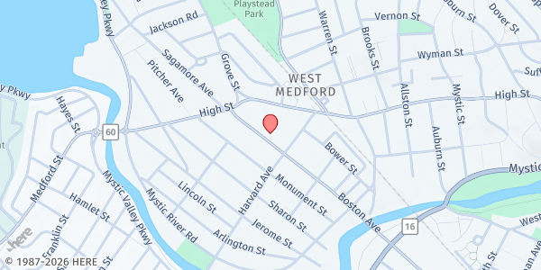 Map showing SVDP/St. Raphael's Food Pantry at 38 Boston Avenue, West Medford, MA