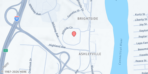 Map showing West Springfield Brown Bag at 2112 Riverdale Street, Suite 1, West Springfield, MA