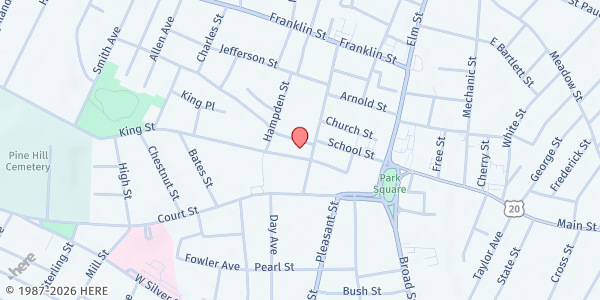 Map showing Washington House Westfield Brown Bag at 16 Washington Street, Westfield, MA