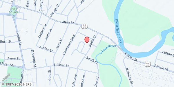 Map showing Westfield Noble Brown Bag at 45 Noble Street, Westfield, MA