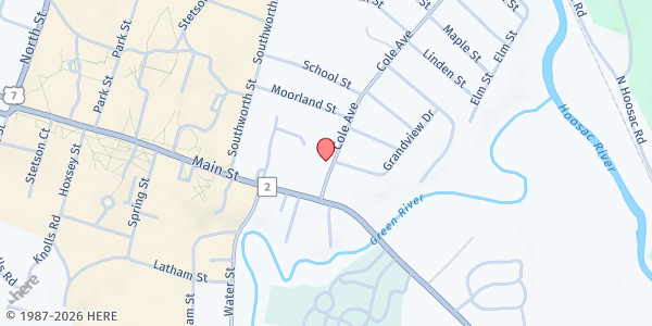 Map showing Lasagna Love Inc. - Williamstown at 23 Cole Avenue, Williamstown, MA