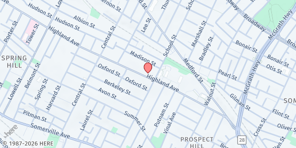 Map showing FFF/Somerville YMCA - Winter Hill at 101 Highland Avenue, Winter Hill, MA