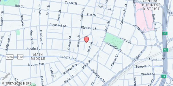 Map showing Saint Oscar Romero Food Pantry at 19 Chatham St, Worcester, MA