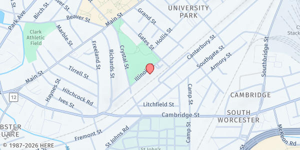 Map showing Yes We Care at 55 Illinois St, Worcester, MA