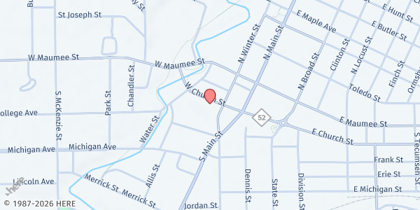 Map showing Salvation Army Adrian - Food Distribution Center at 217 W Church St, Adrian, MI