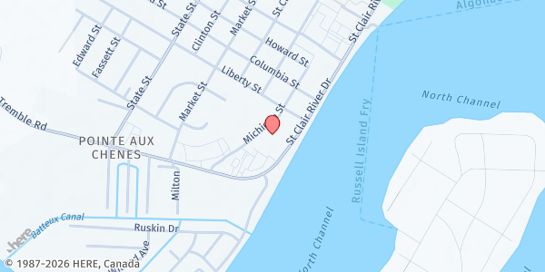 Map showing Community First Health Centers - Main Location at 555 St. Clair River Dr., Algonac, MI