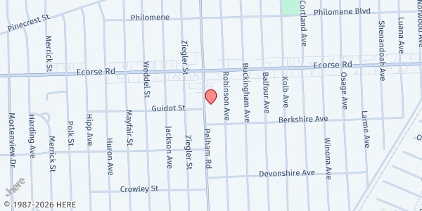 Map showing Grace Church at 7215 Pelham Road, Allen Park, MI