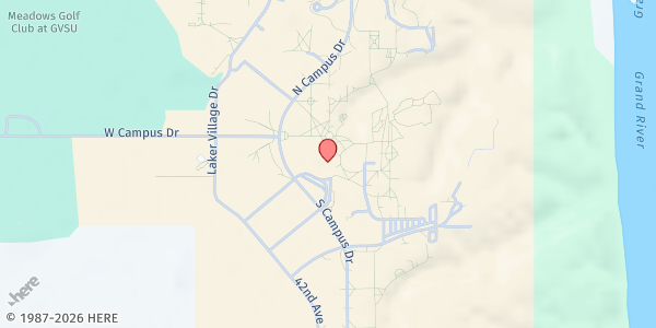 Map showing GVSU Student Food Pantry at 10670 S Campus Dr Room:0074, Allendale, MI