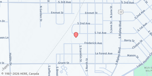 Map showing St. John Catholic Church All Saints Parish at 2425 Frederick St, Alpena, MI