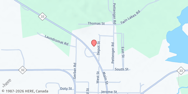 Map showing Atlanta Church of Christ at 11651 N. M-33, Atlanta, MI