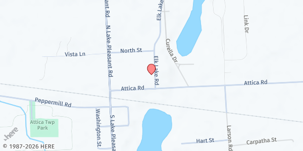 Map showing Attica Food Pantry at 27 Elk Lake Road, Attica, MI
