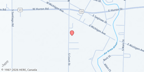 Map showing AuGres Christian Charities at 415 S Court St, Au Gres, MI