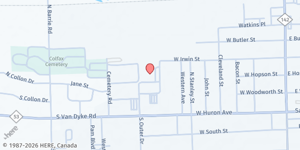 Map showing Huron County Baby Pantry at 309 N. Outer Drive, Bad Axe, MI