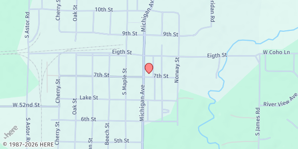 Map showing Pathfinder Community Library - Baldwin at 812 Michigan Ave, Baldwin, MI