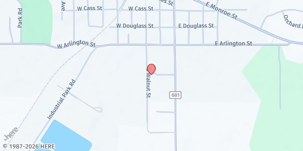 Map showing St. Vincent DePaul- Sacred Heart at 201 S. Walnut Street, Bangor, MI