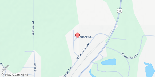 Map showing Baraga Community Action Agency at 100 Hemlock St., Baraga, MI