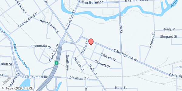 Map showing Calhoun County Dept of Health and Human Services - Battle Creek at 190 E Michigan Ave, Battle Creek, MI