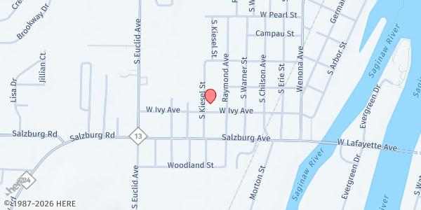 Map showing Bay County Emergency Food Pantry Network at 510 W Ivy Ave, Bay City, MI