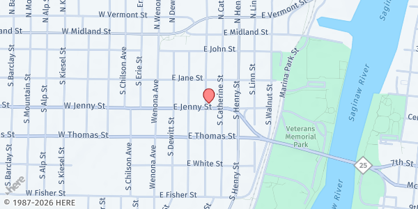 Map showing Dominion Life Ministries CoG at 401 E. Jenny St., Bay City, MI