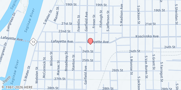 Map showing Great Lakes Dream Center at 700 Lafayette Ave, Bay City, MI