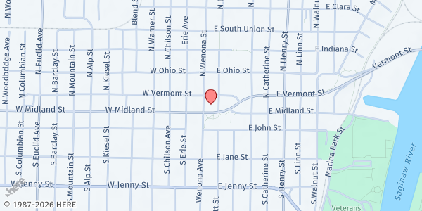 Map showing Westminster Presbyterian Church at 103 E. Midland St., Bay City, MI