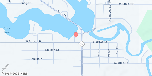 Map showing Helping Hands Outreach at 116 Brown St., Beaverton, MI