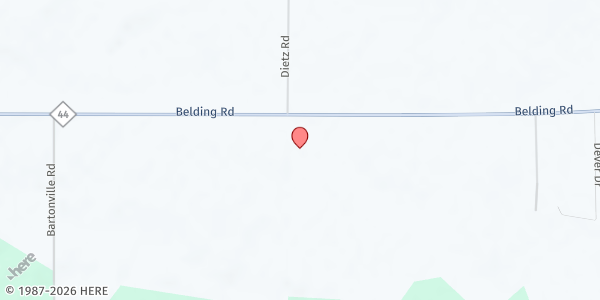Map showing Ashley Baptist Church at 10463 Belding Road, Belding, MI