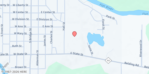 Map showing Belding High School at 850 Hall Street, Belding, MI