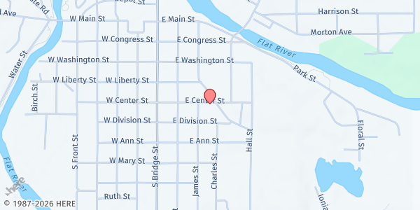 Map showing Center Street Free Methodist Church at 311 E Center St, Belding, MI