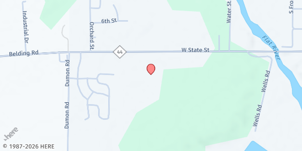 Map showing Encounter Community Church at 1213 W State St, Belding, MI