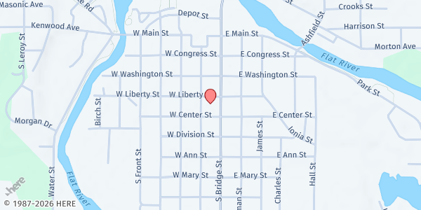 Map showing St Joseph Catholic Church at 409 S Bridge St, Belding, MI