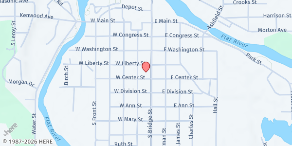 Map showing St. Joseph Catholic Church Food Pantry at 409 South Bridge Street, Belding, MI