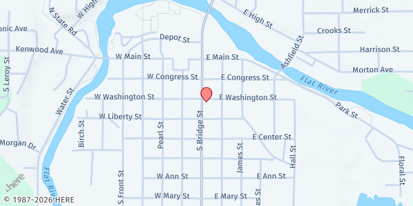 Map showing United Way Of Montcalm – Ionia Counties at 302 S Bridge St, Belding, MI