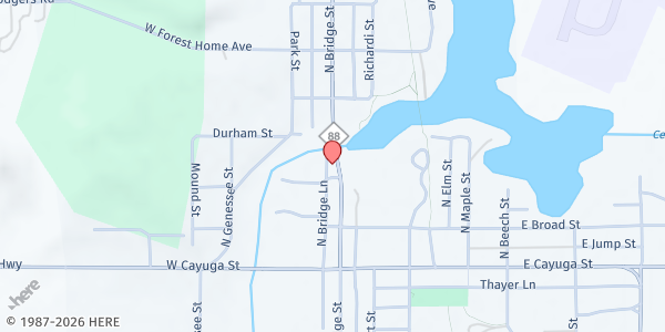 Map showing Antrim Community Church at 301 N Bridge St, Bellaire, MI