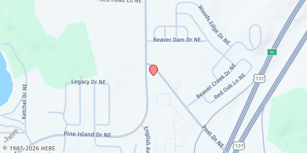 Map showing Loaves & Fishes Food Pantry at Holy Spirit Episcopal Church at 1200 Post Dr NE, Belmont, MI